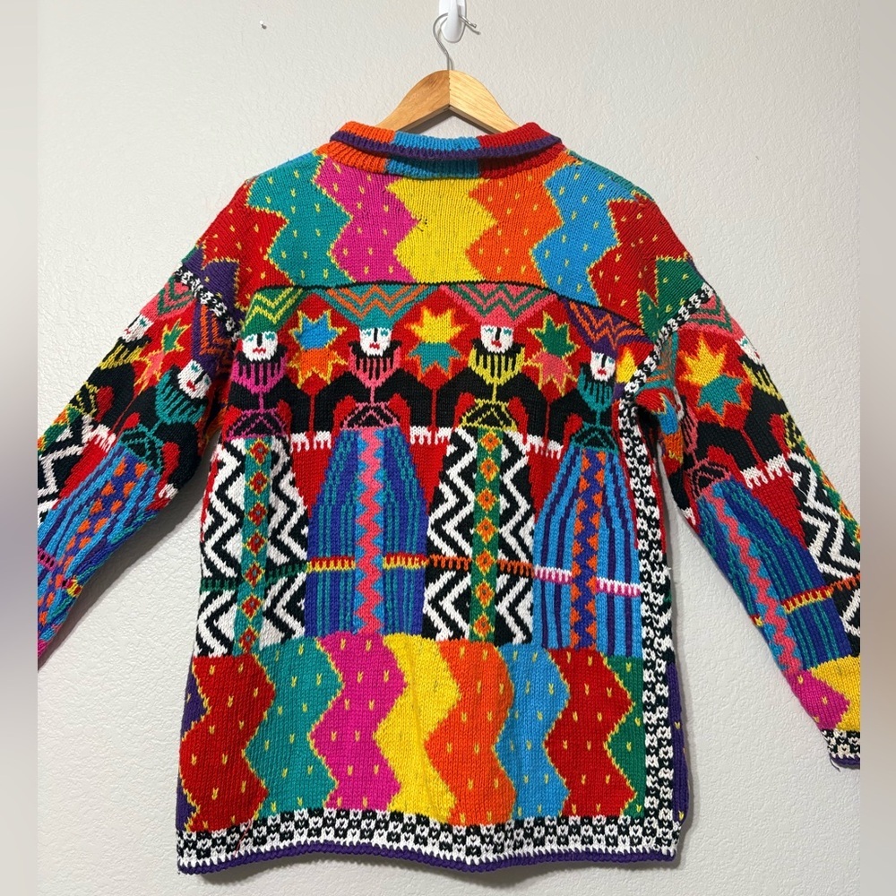 Colorful Vintage Southwestern Aztec Knit Cardigan with Metal Buttons.Heavyweight - Picture 5 of 14